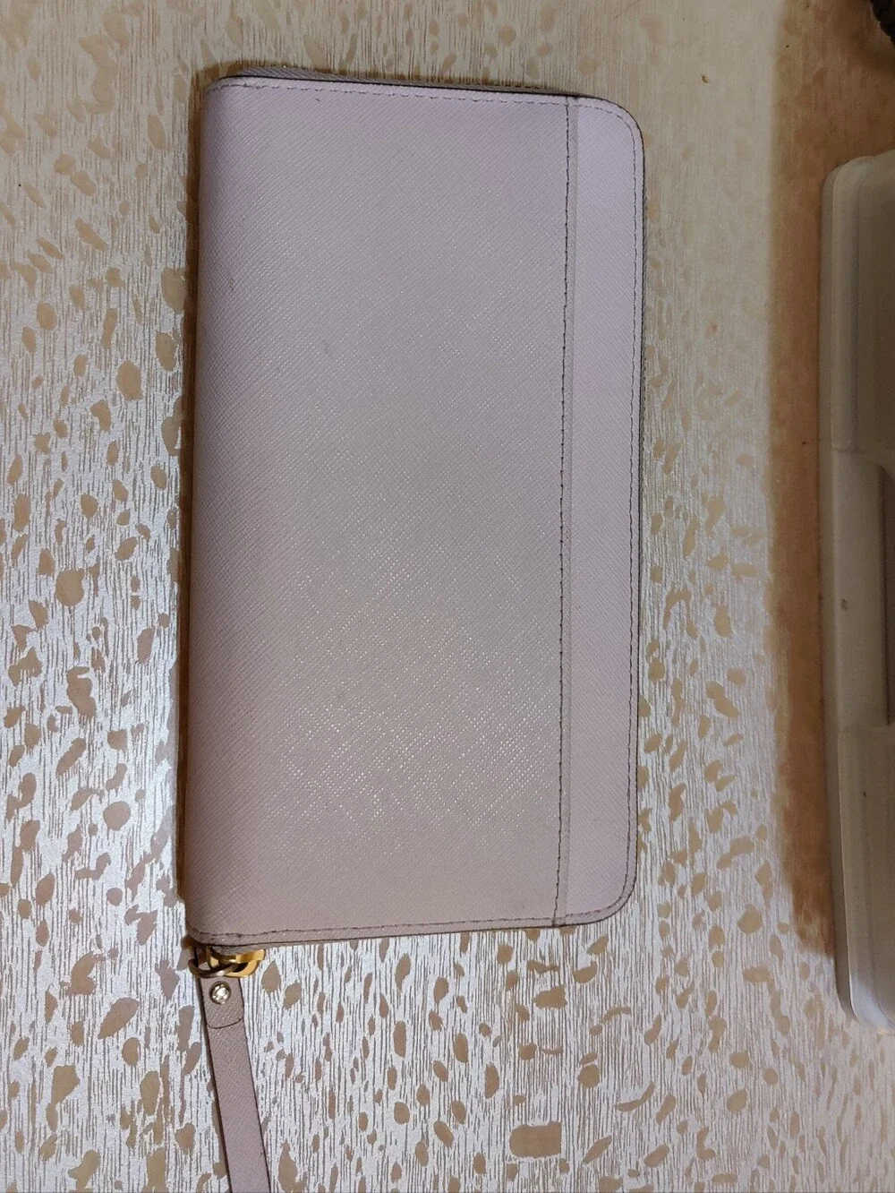 kate spade Pale Pink Saffiano Zip Wallet with Gold Plaque